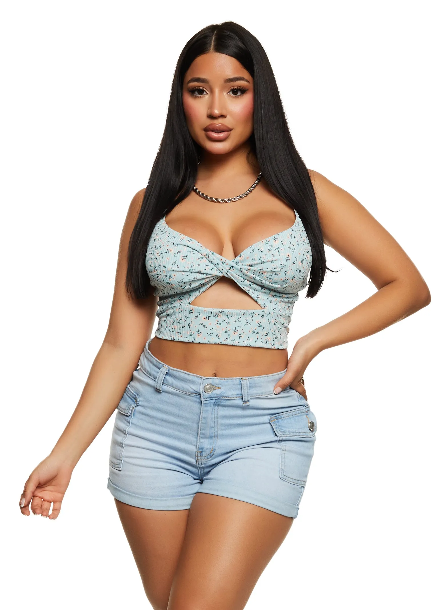 Floral Print Cut Out Crop Top sold by Rainbow product image thumbnail 2