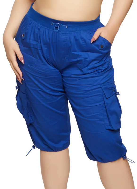 Plus Size Poplin Toggle Drawstring Cargo Capris sold by Rainbow