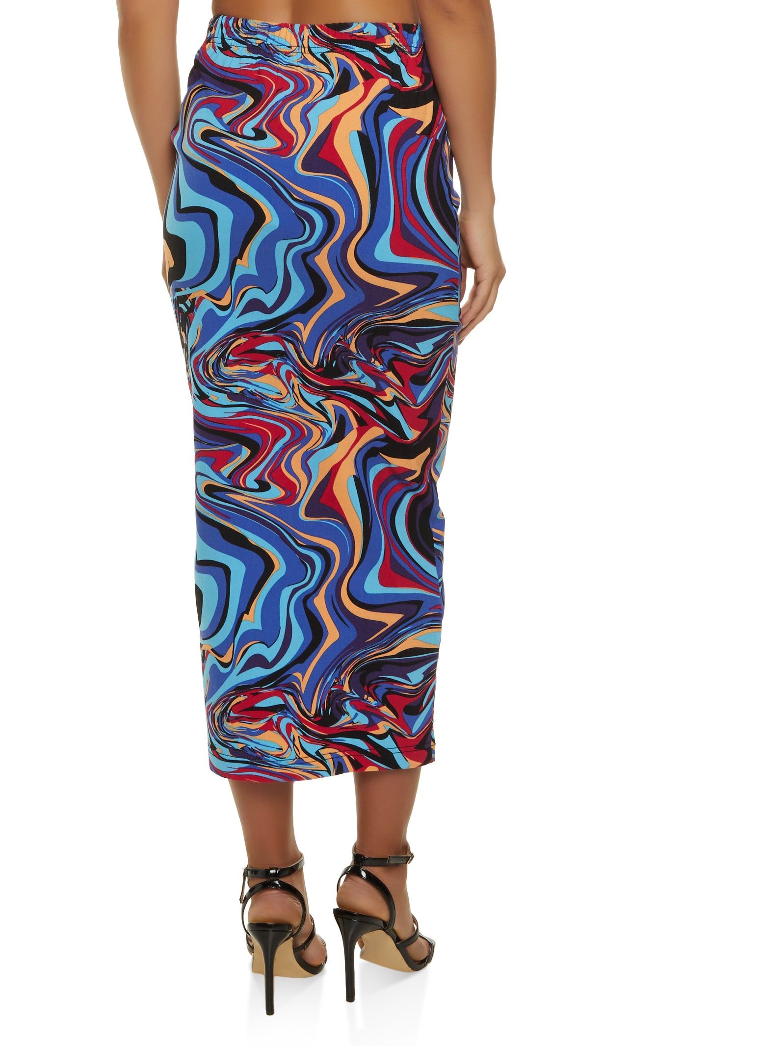 Swirl Print Ruched Side Slit Midi Skirt sold by Rainbow product image thumbnail 3