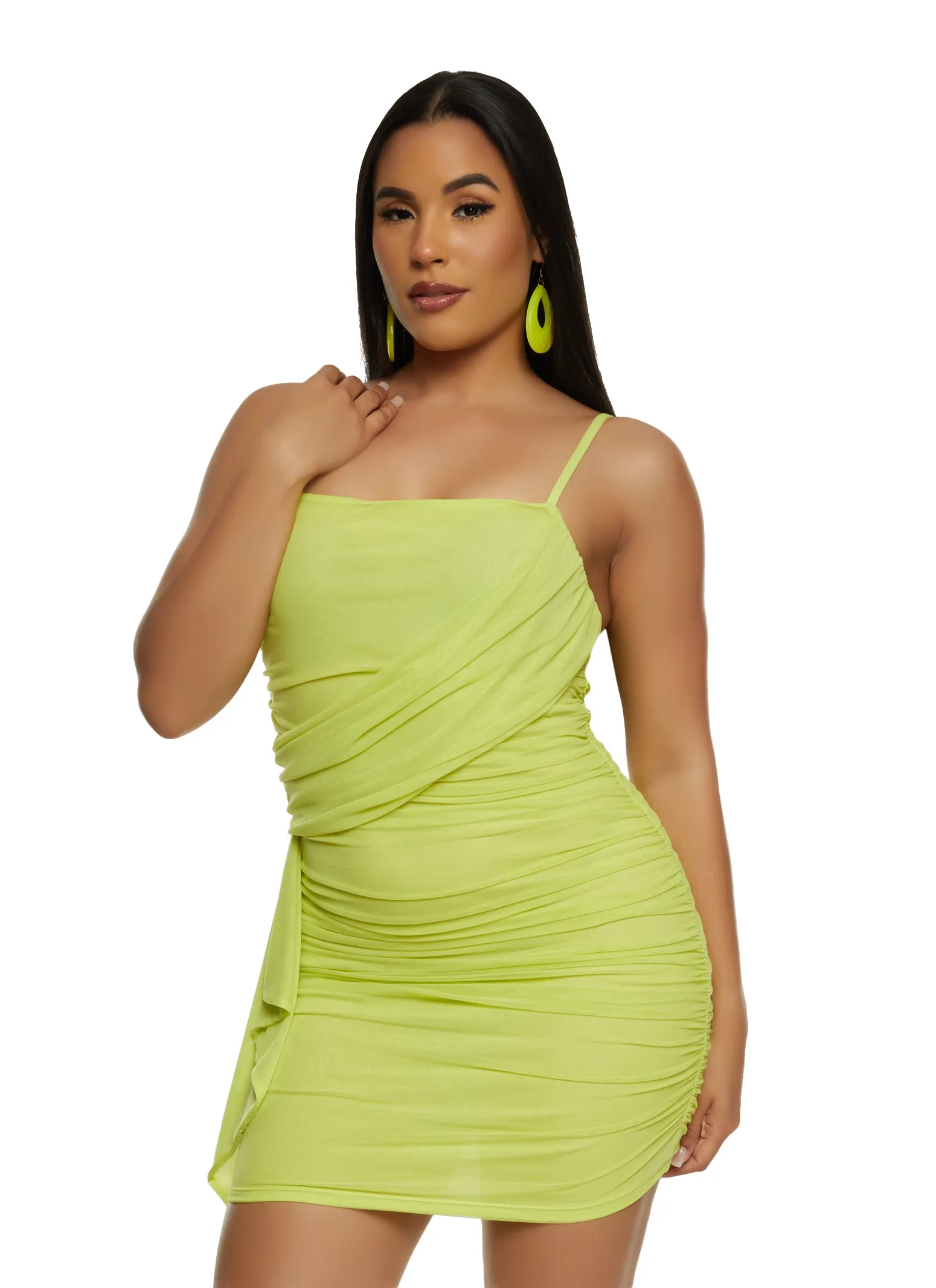 Ruched Mesh Mini Dress sold by Rainbow