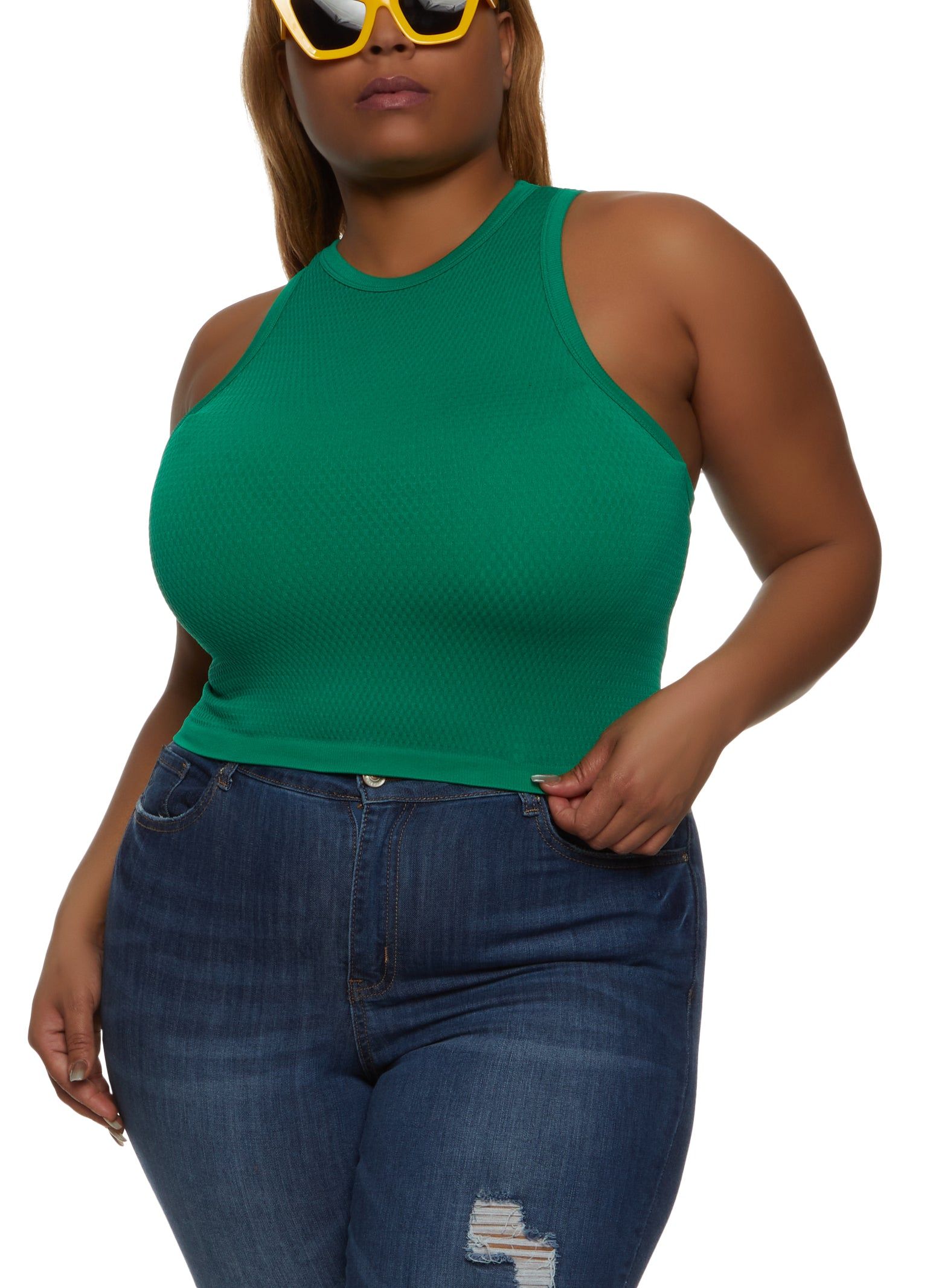 Plus Size Textured Knit Racerback Tank Top sold by Rainbow
