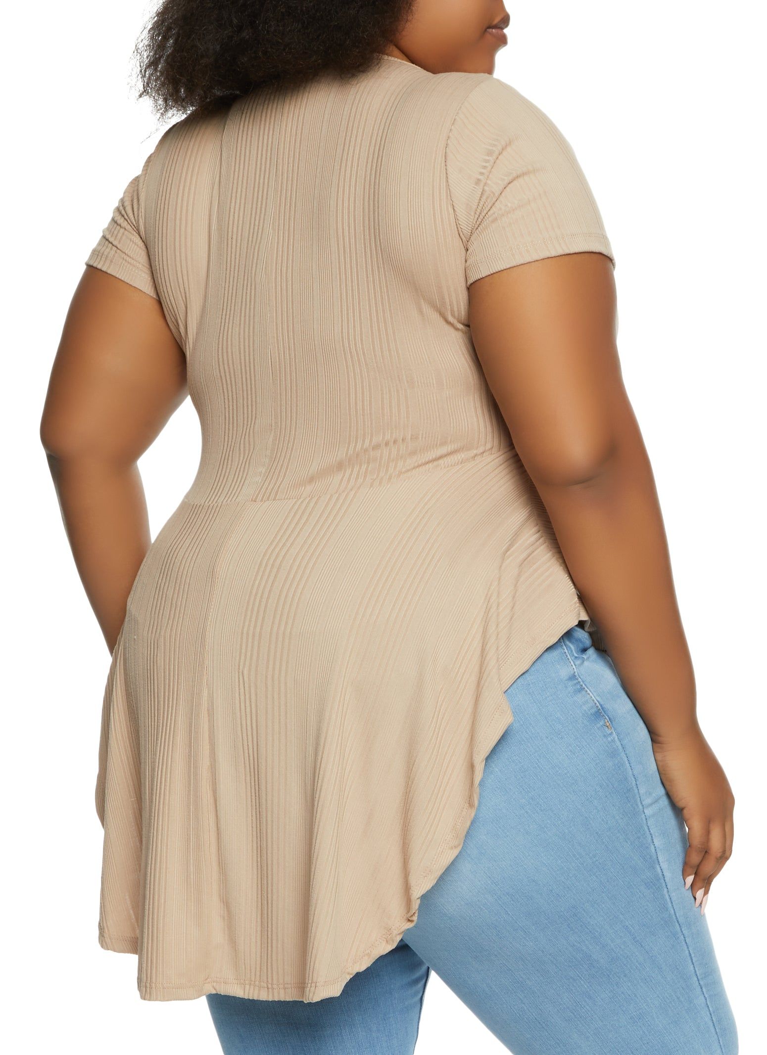 Plus Size Rib Knit Ruffled Hem Top with Necklace sold by Rainbow product image thumbnail 2