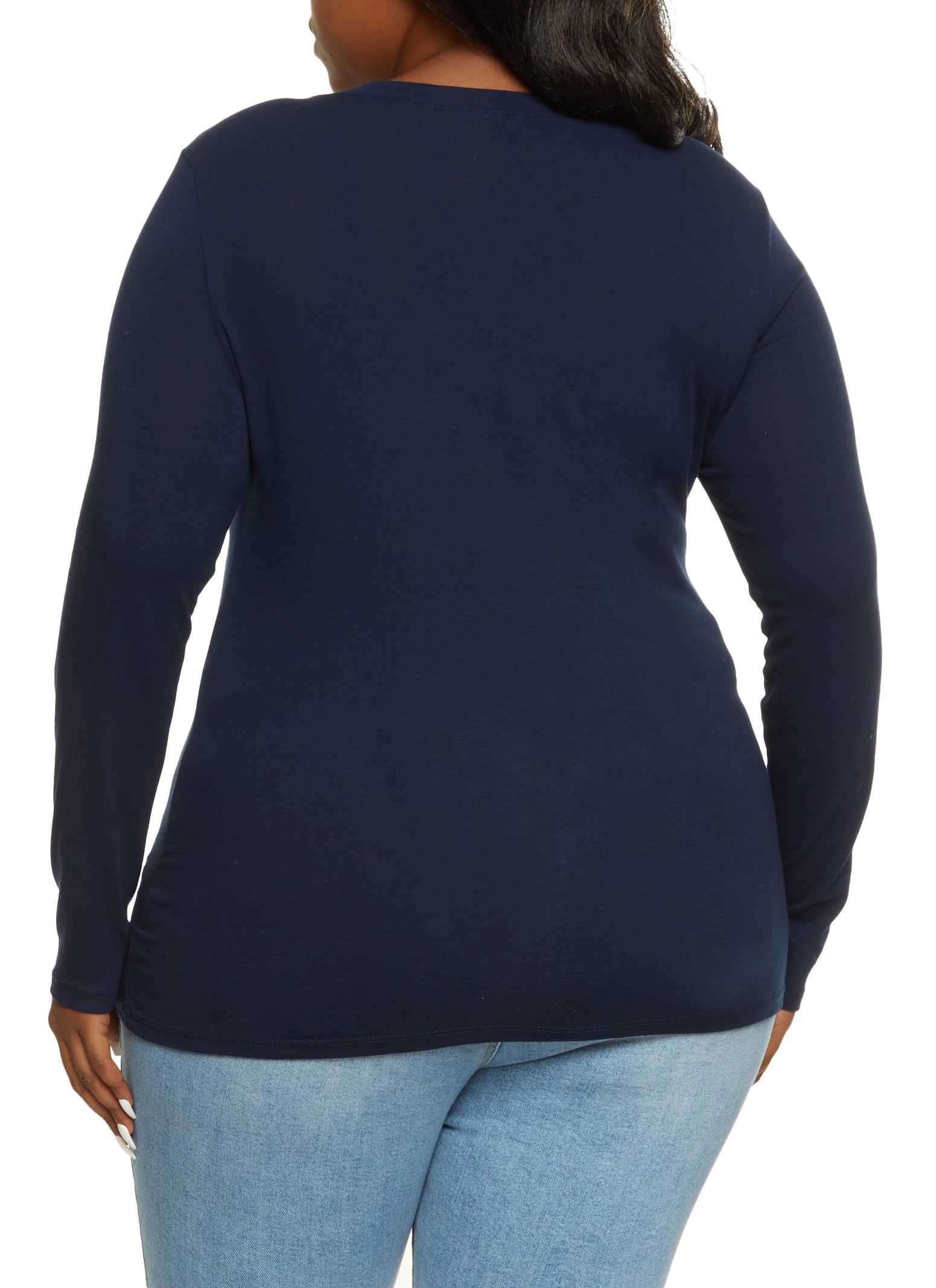 Plus Size V Neck Long Sleeve Solid Top sold by Rainbow product image thumbnail 2