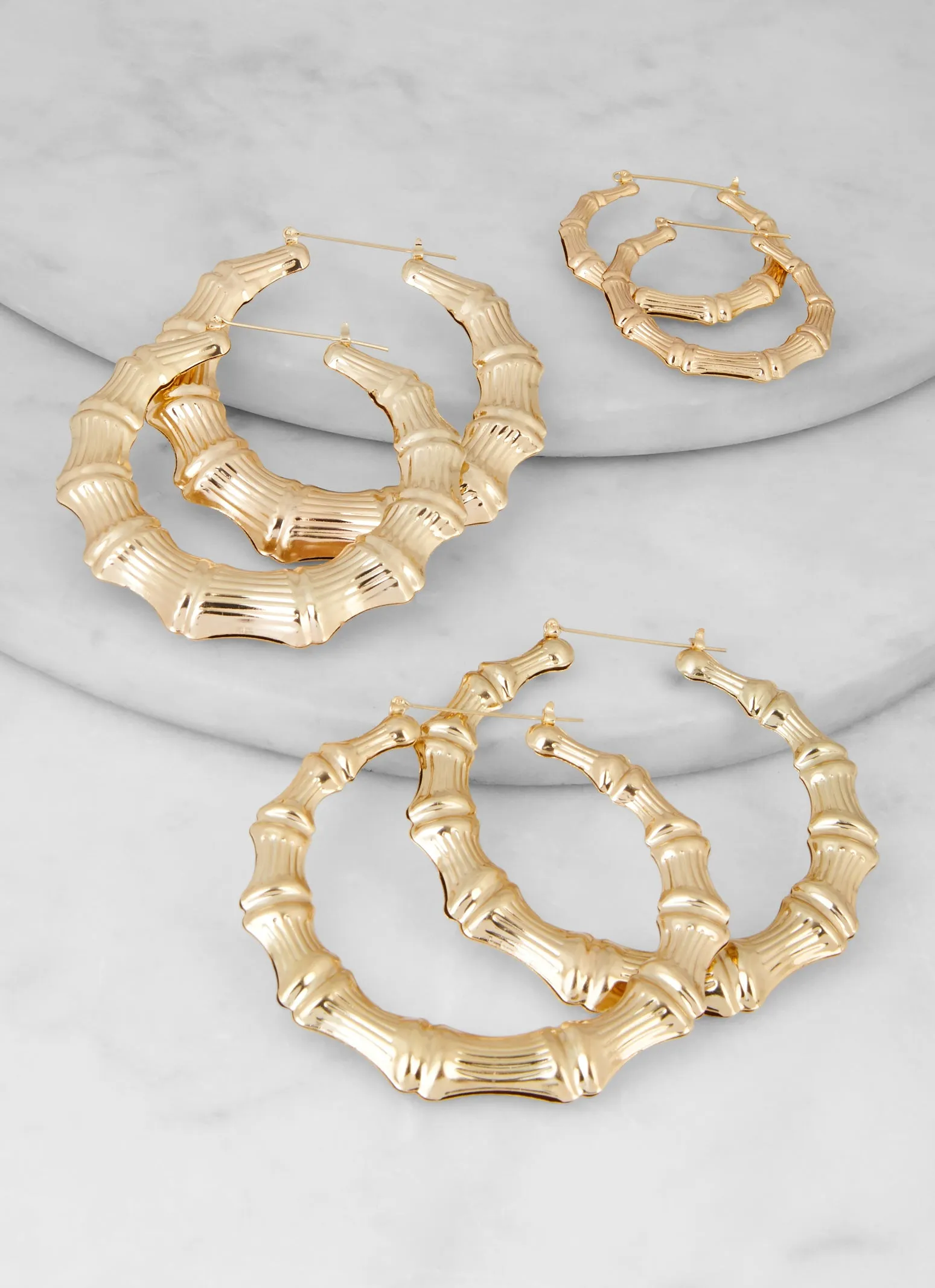 Metallic Bamboo Hoop Earrings Set of 3 sold by Rainbow