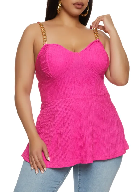 Plus Size Chain Strap Bustier Peplum Top sold by Rainbow