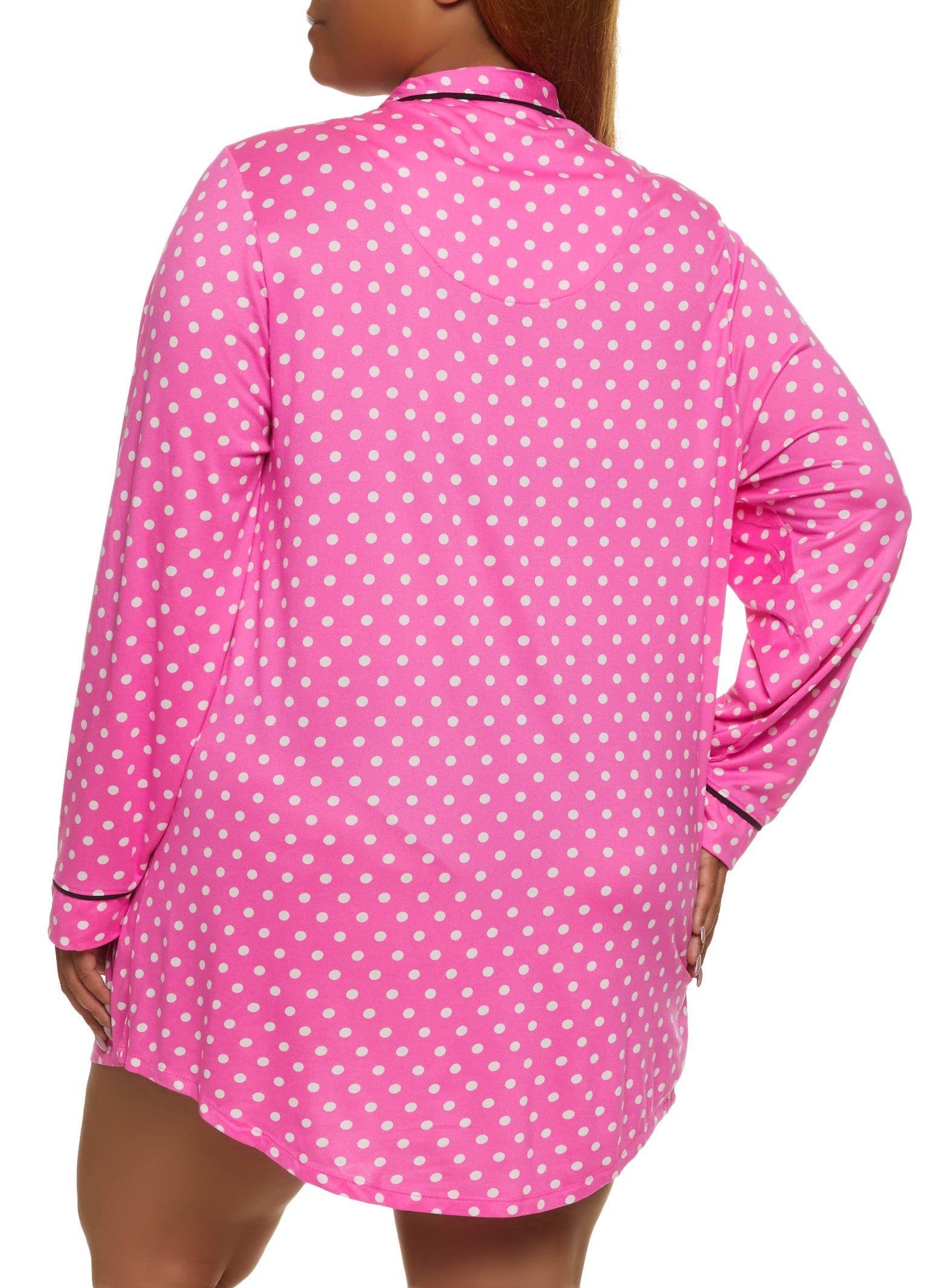 Plus Size Polka Dot Print Notch Collar Button Front Nightgown sold by Rainbow product image thumbnail 2