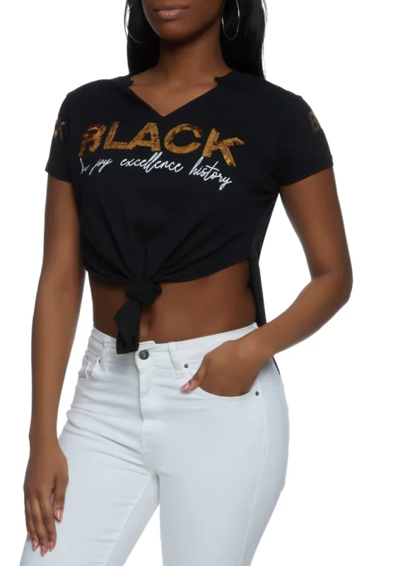 Black Sequin Knot Front Graphic Tee made by Rainbow