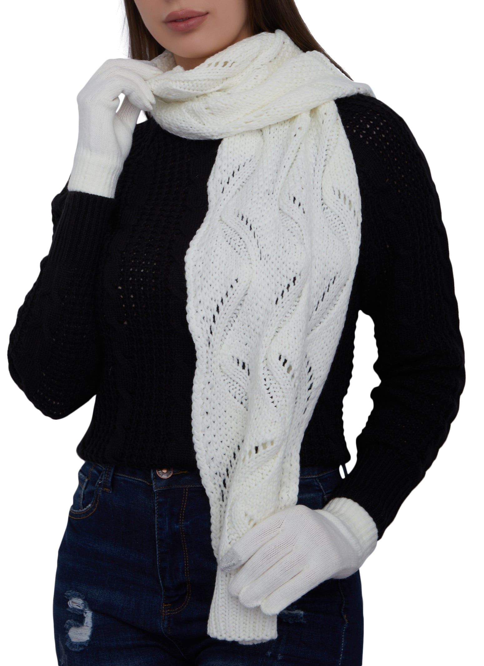 Pointelle Knit Scarf and Pom Pom Beanie with Gloves sold by Rainbow product image thumbnail 3