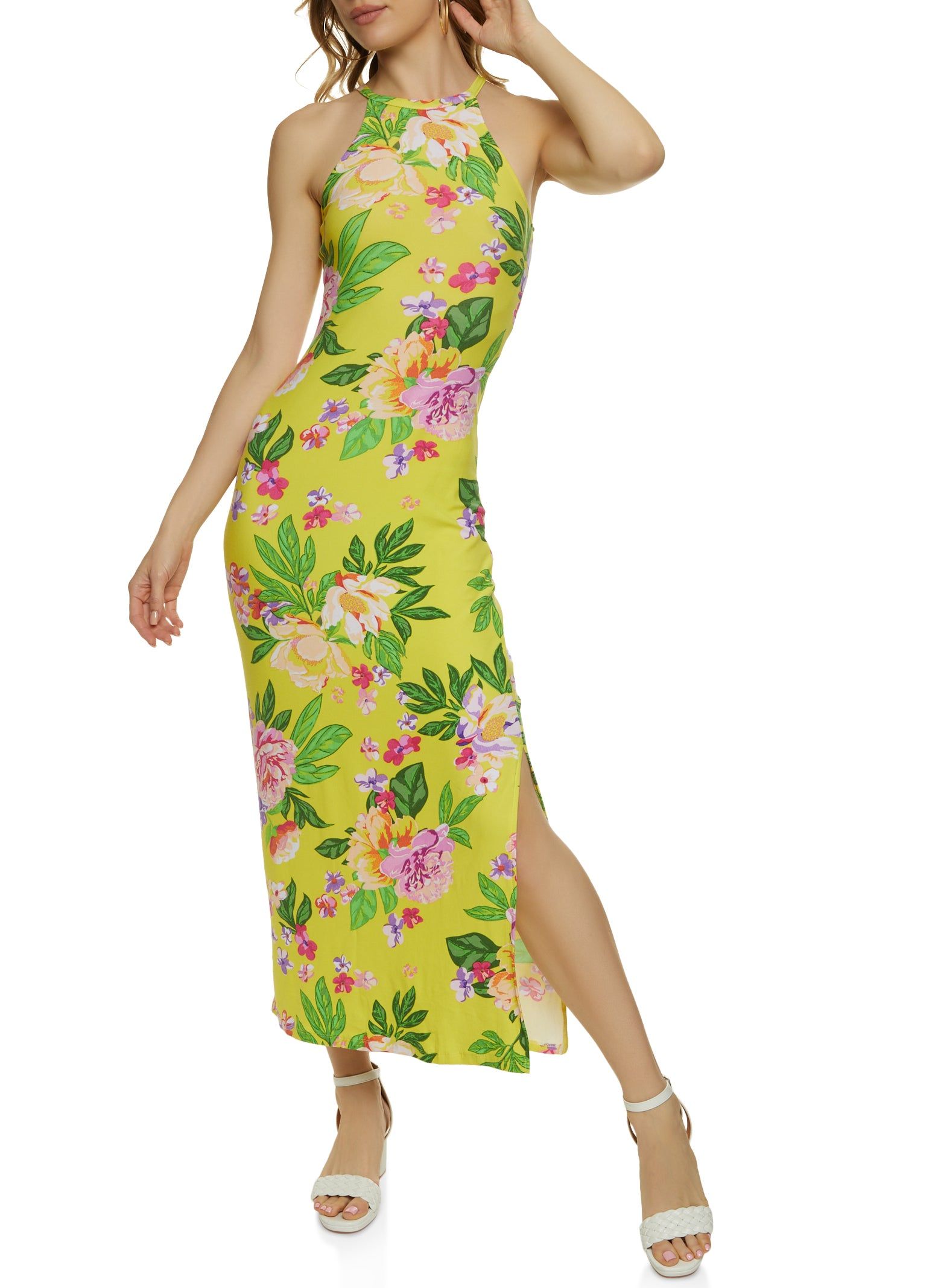 Floral Print High Neck Maxi Dress sold by Rainbow