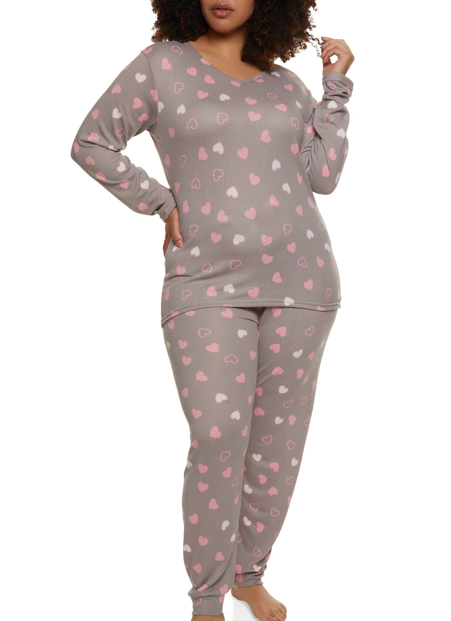 Plus Size Heart Print Pajama Top and Pants sold by Rainbow