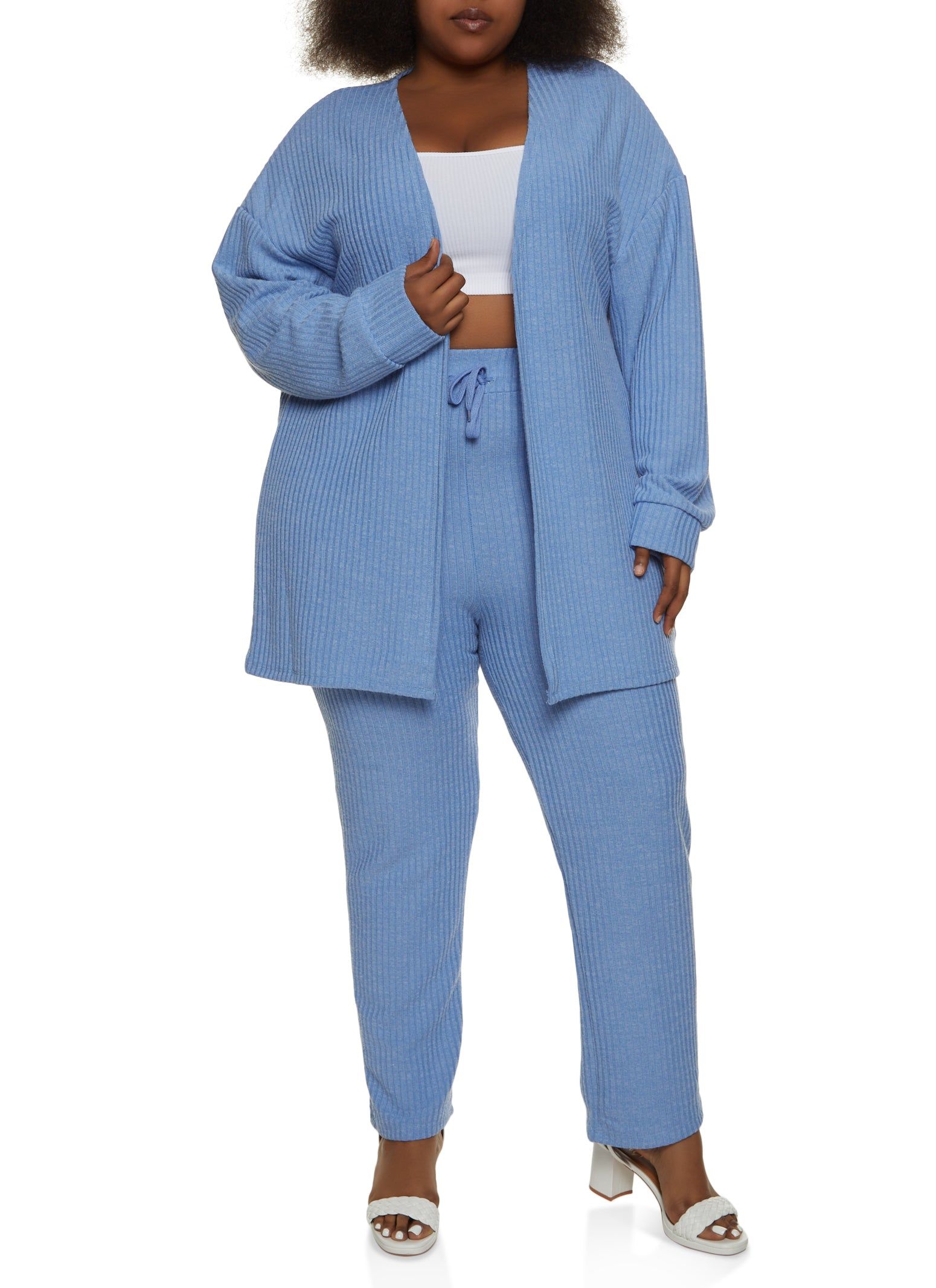 Plus Size Ribbed Drop Shoulder Open Front Cardigan sold by Rainbow product image thumbnail 2