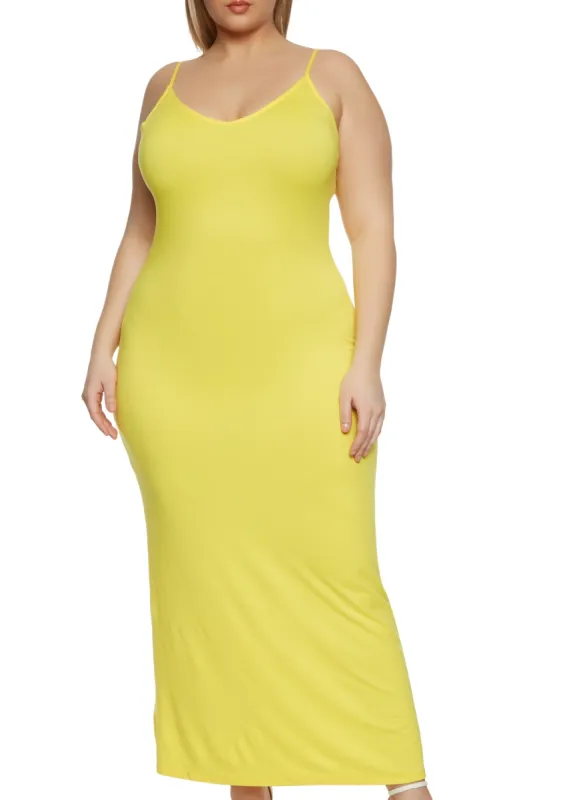 Plus Size Solid V Neck Maxi Dress sold by Rainbow