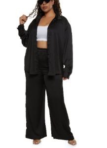 Plus Size Satin Solid Button Front Shirt sold by Rainbow