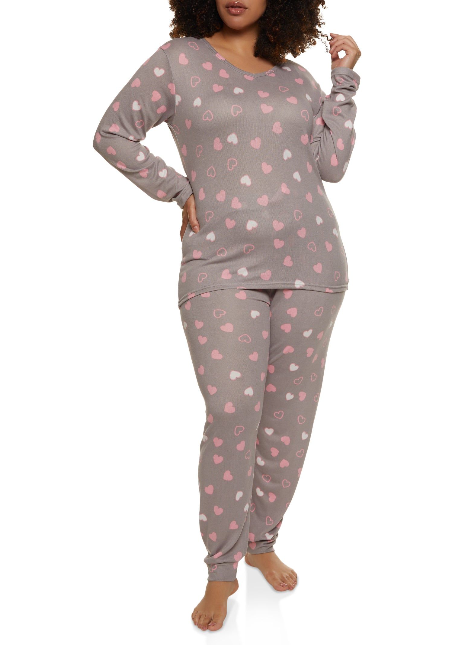 Plus Size Heart Print Pajama Top and Pants sold by Rainbow product image thumbnail 2
