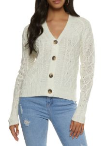 Cable Knit Button Front Cardigan Sweater sold by Rainbow