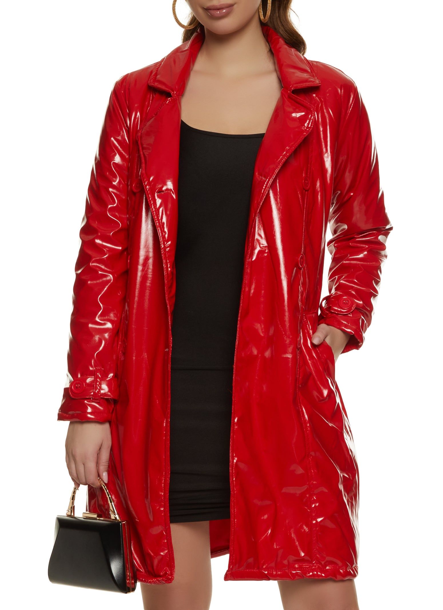 Faux Patent Leather Belted Trench Coat sold by Rainbow