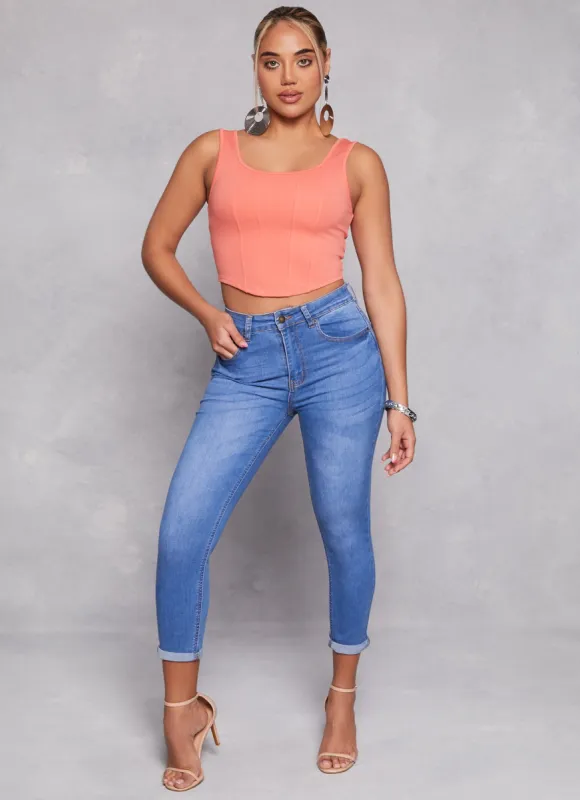 WAX High Waist Rolled Cuff Denim Jeans sold by Rainbow