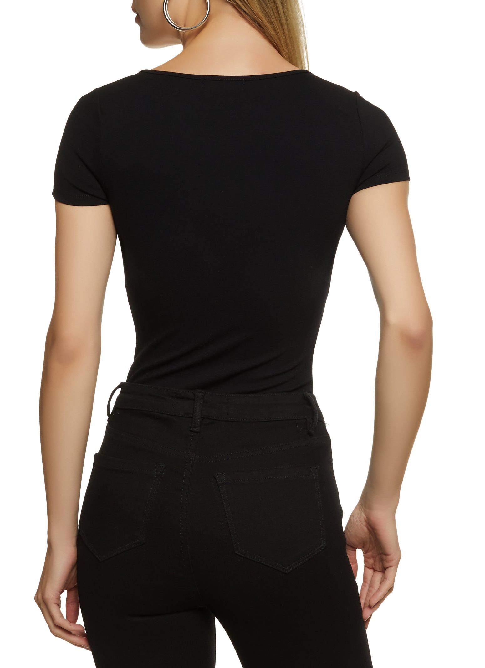 Solid Short Sleeve Square Neck Bodysuit sold by Rainbow product image thumbnail 3