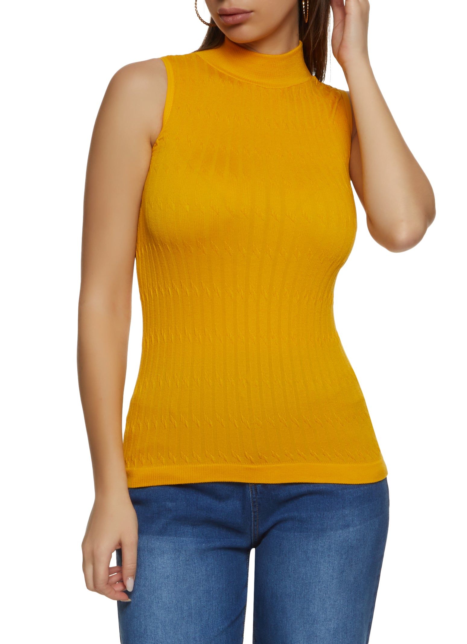 Textured Knit Mock Neck Tank Top sold by Rainbow