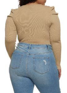 Plus Size Ribbed Puff Sleeve Bodysuit sold by Rainbow