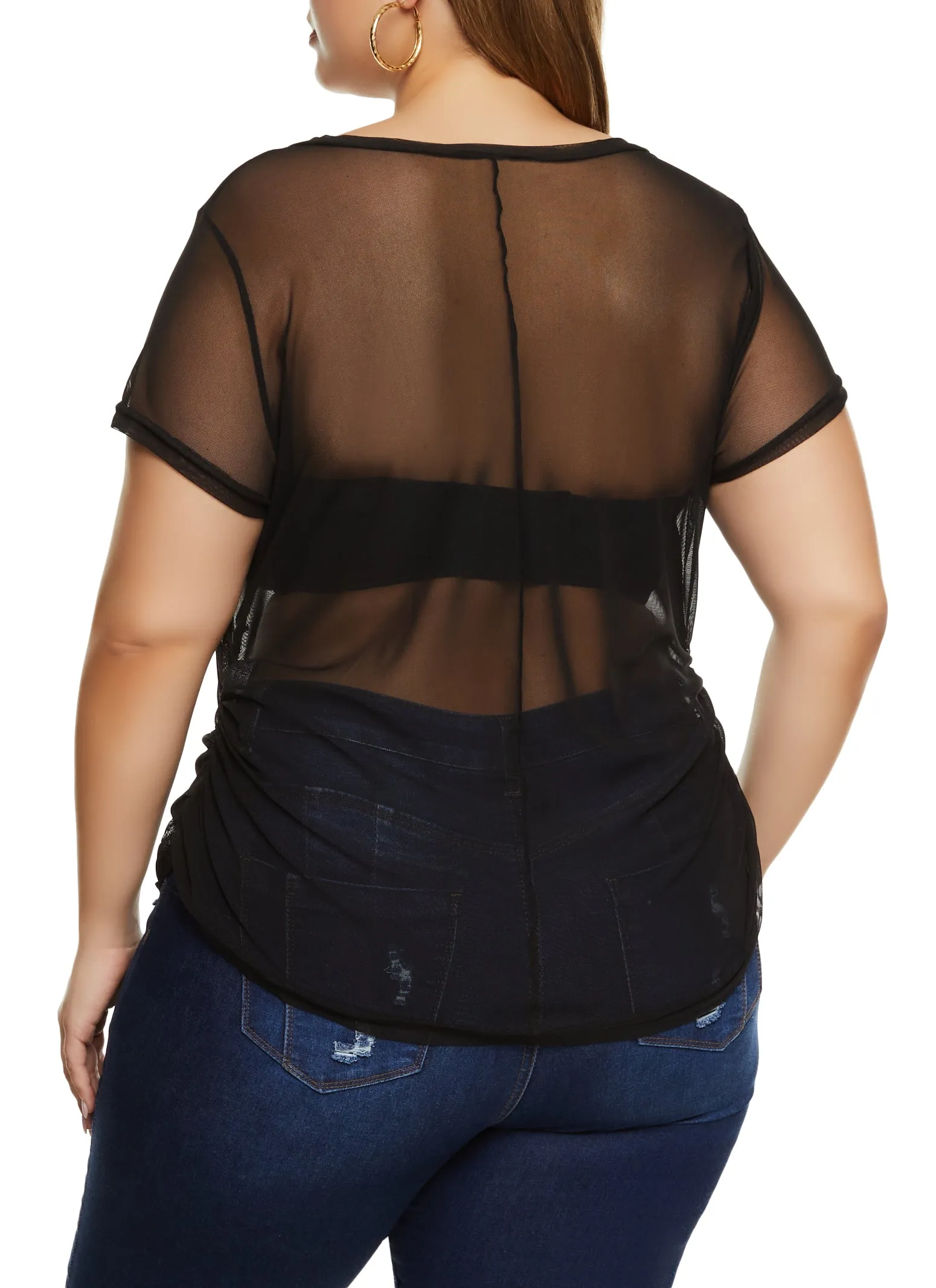Plus Size Mesh Ruched V Neck Top sold by Rainbow product image thumbnail 3