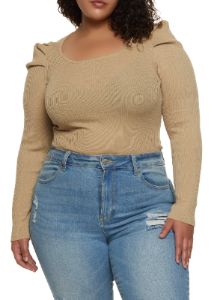 Plus Size Ribbed Puff Sleeve Bodysuit sold by Rainbow