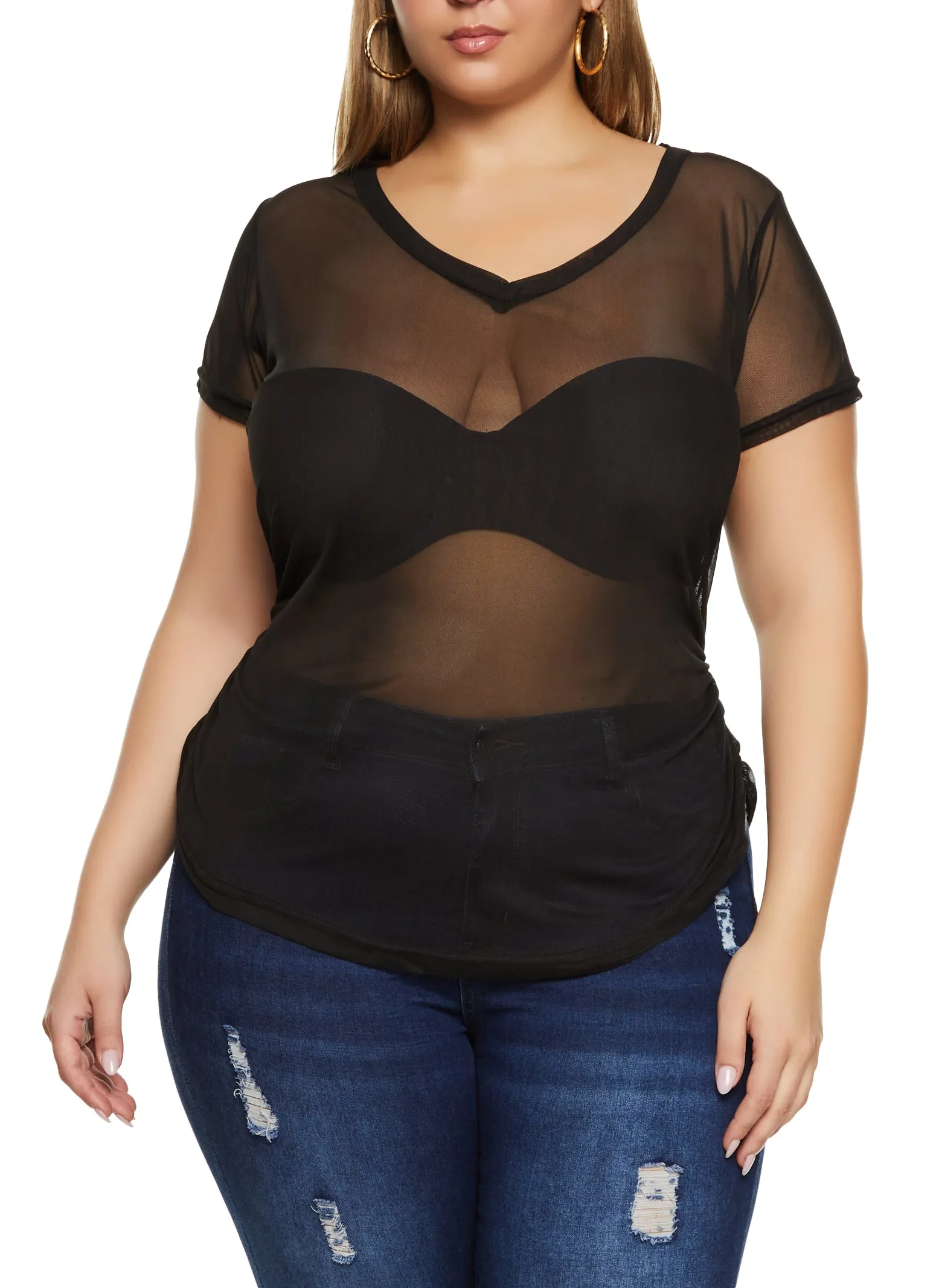 Plus Size Mesh Ruched V Neck Top sold by Rainbow product image thumbnail 2
