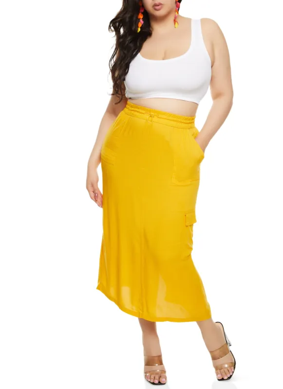 Plus Size Linen Toggle Drawstring Cargo Skirt sold by Rainbow