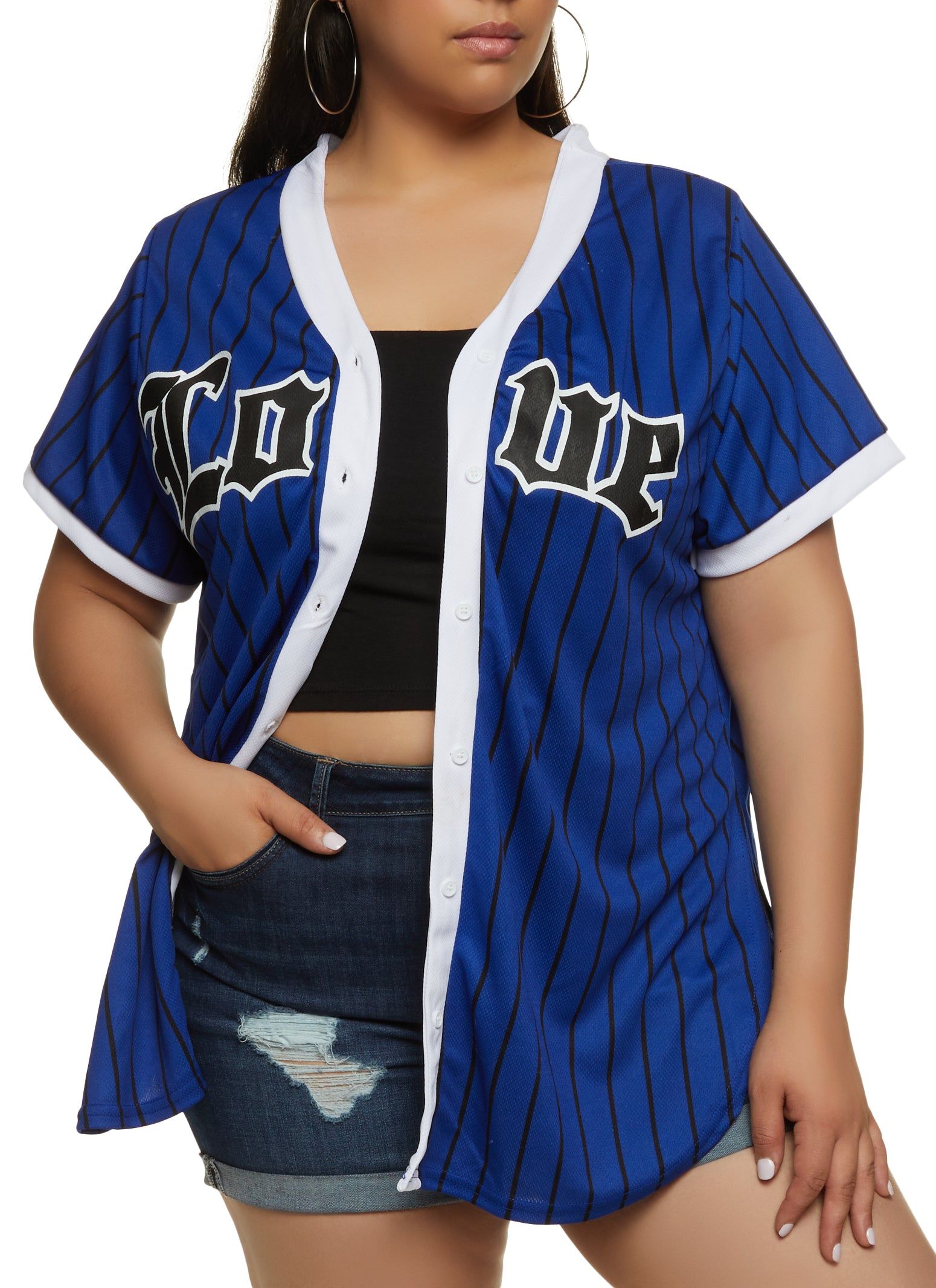 Plus Size Striped Love Mesh Baseball Tee sold by Rainbow