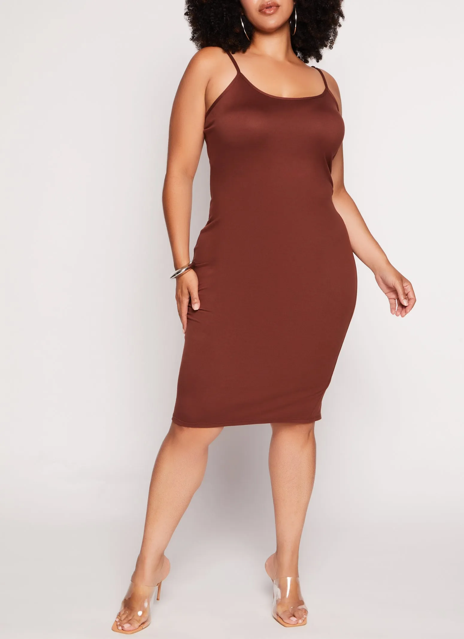 Plus Size Basic Scoop Neck Cami Midi Dress sold by Rainbow