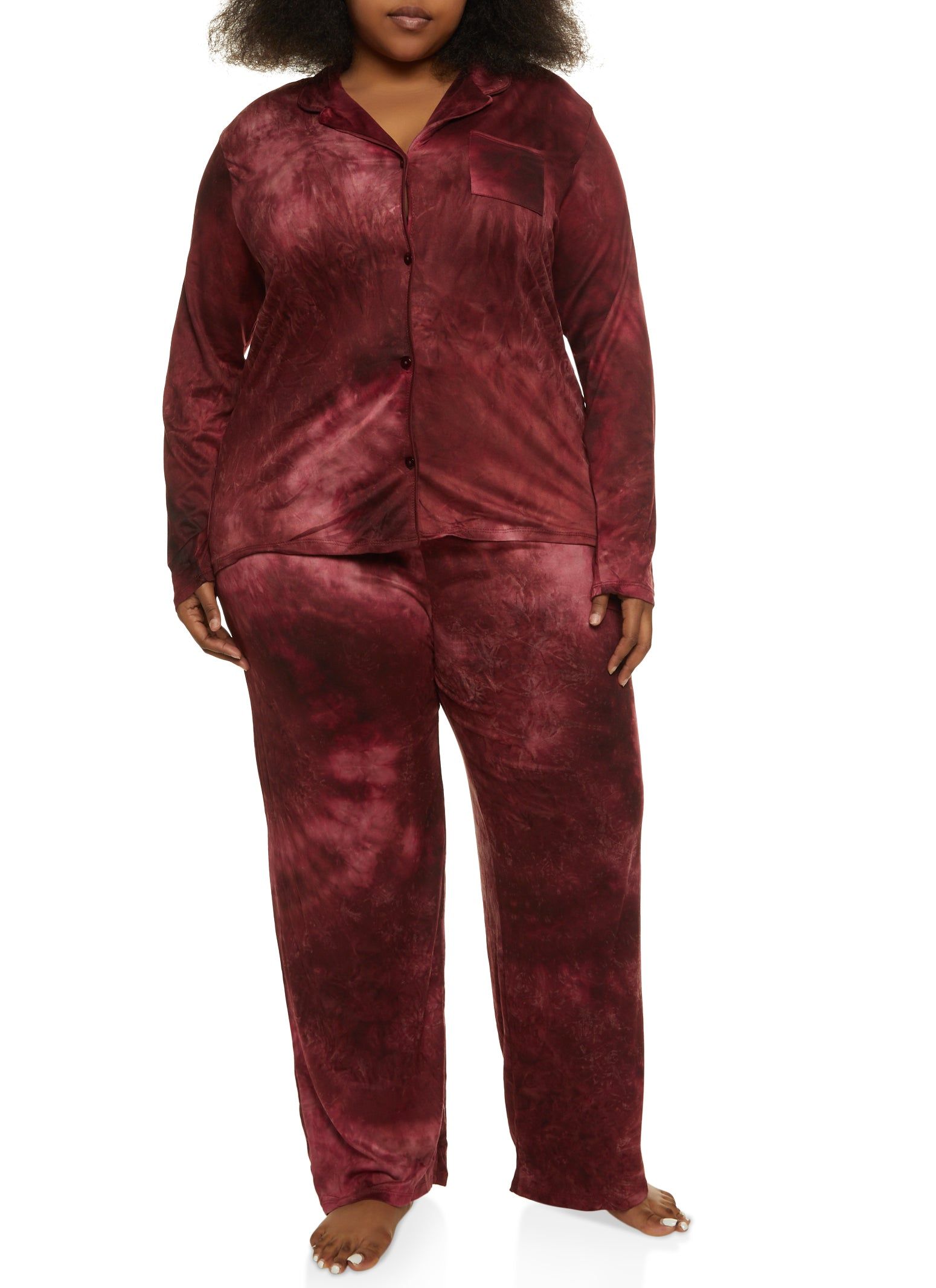 Plus Size Tie Dye Long Sleeve Pajama Shirt and Pants sold by Rainbow product image thumbnail 2
