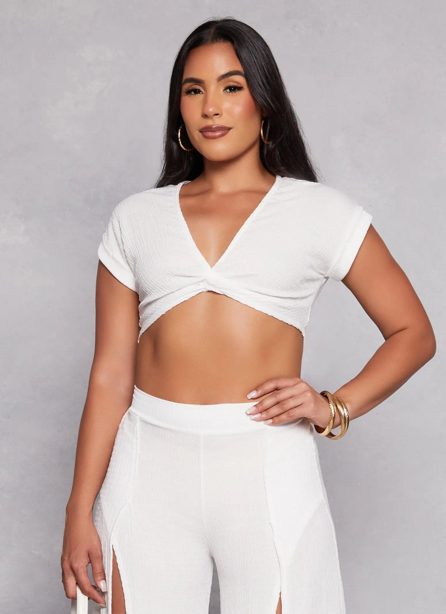 Fixed Cuff Twist Front Crop Top sold by Rainbow
