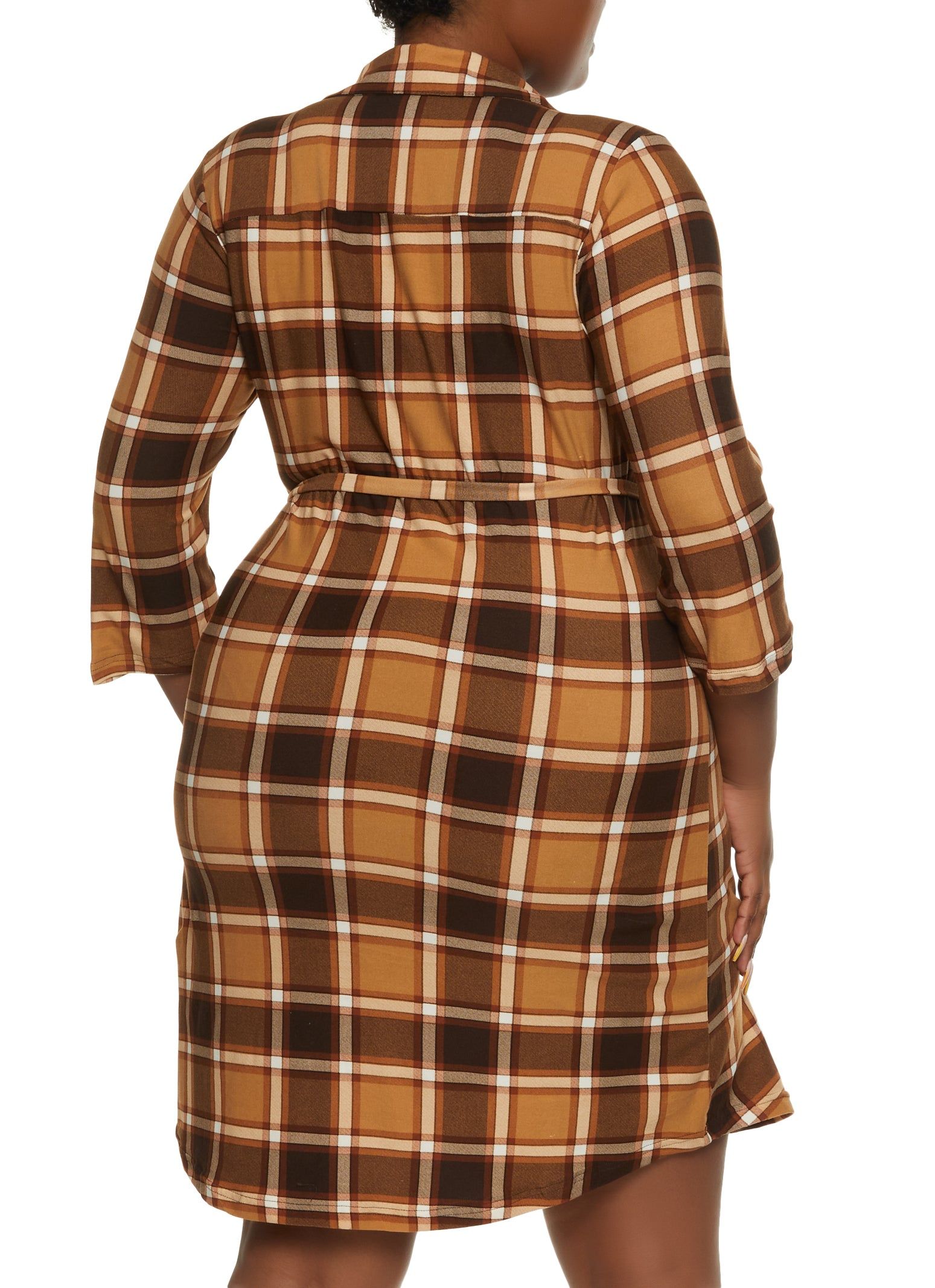 Plus Size Plaid Tie Waist Flap Pocket Shirt Dress sold by Rainbow product image thumbnail 3