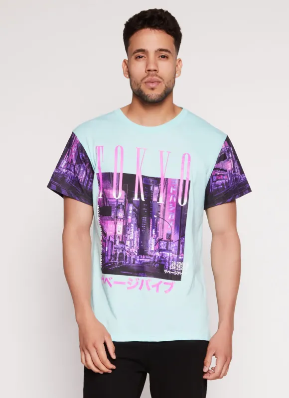 Mens Color Block Tokyo Graphic T Shirt sold by Rainbow
