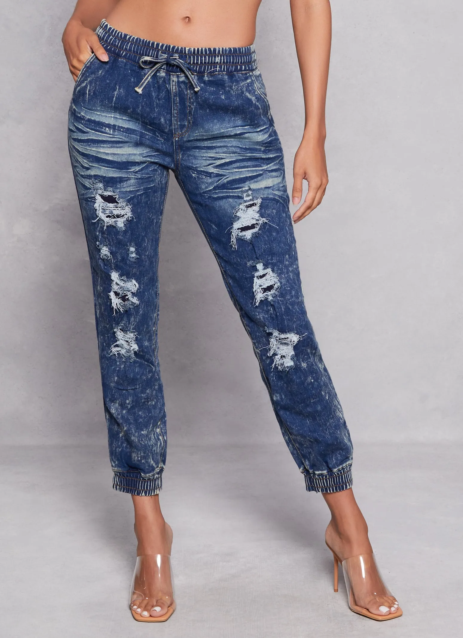 Denim Distressed Drawstring Joggers sold by Rainbow product image thumbnail 2