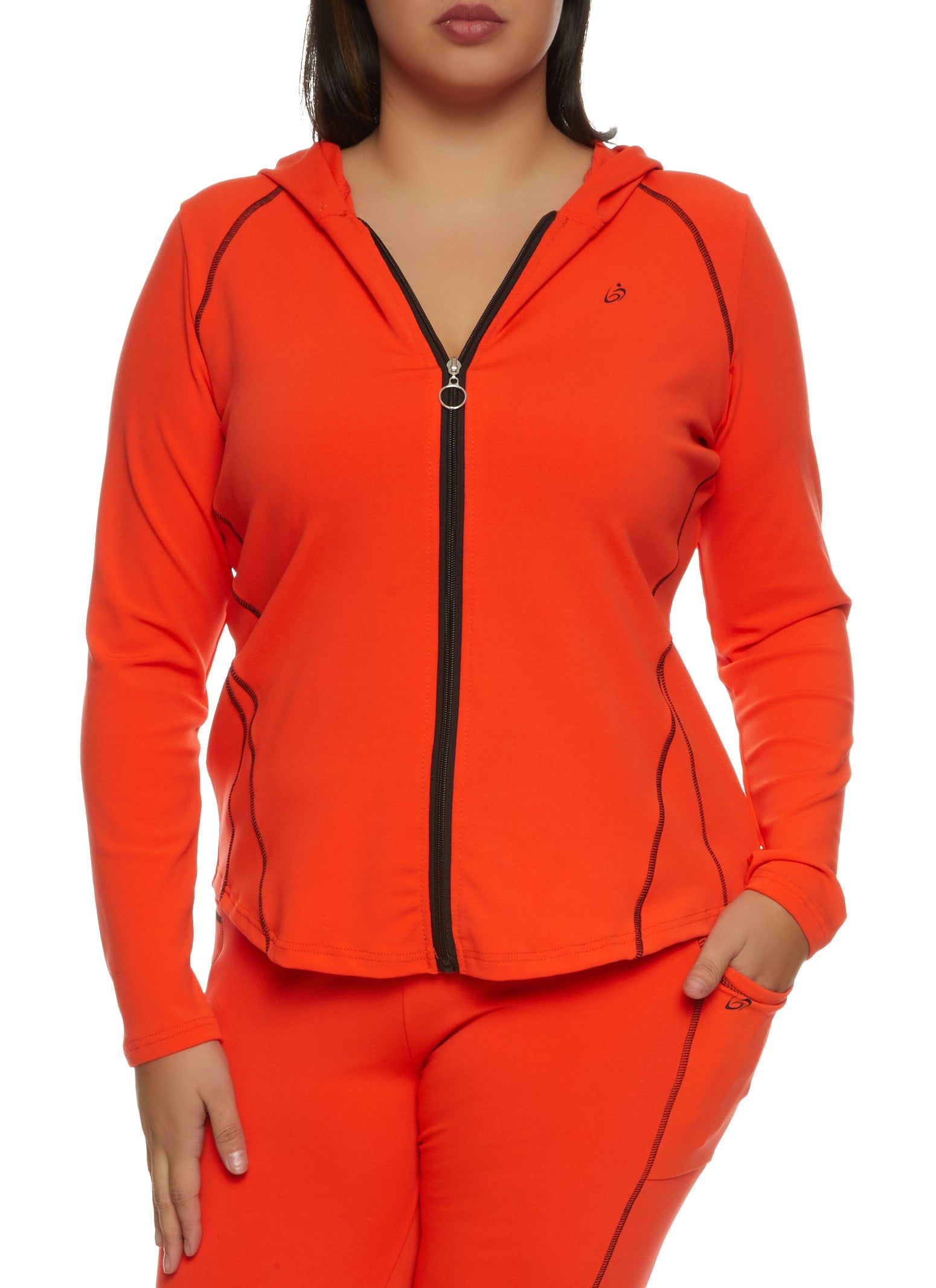 Plus Size Contrast Stitch Hooded Track Jacket sold by Rainbow