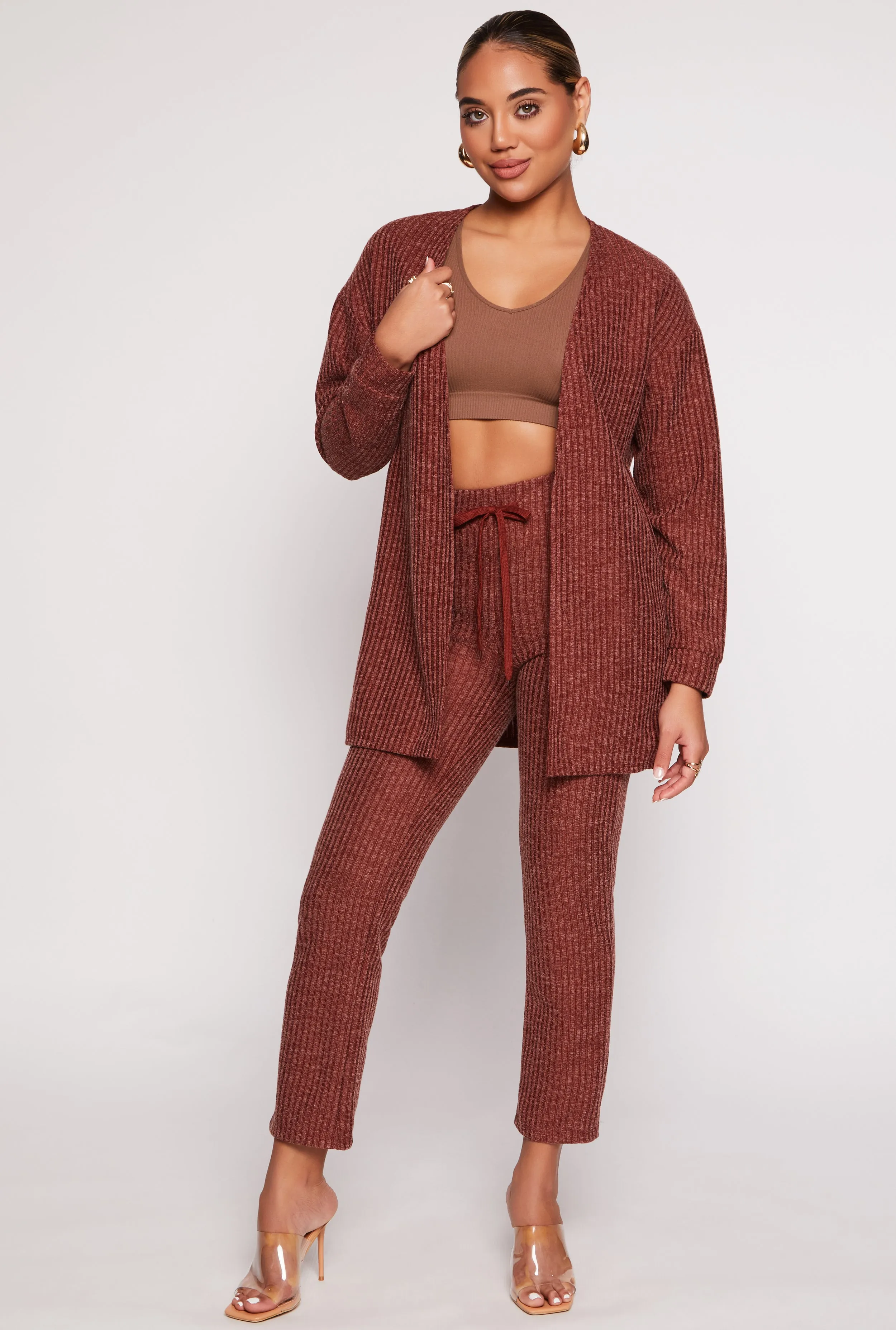 Ribbed Drawstring High Waist Straight Leg Pants sold by Rainbow