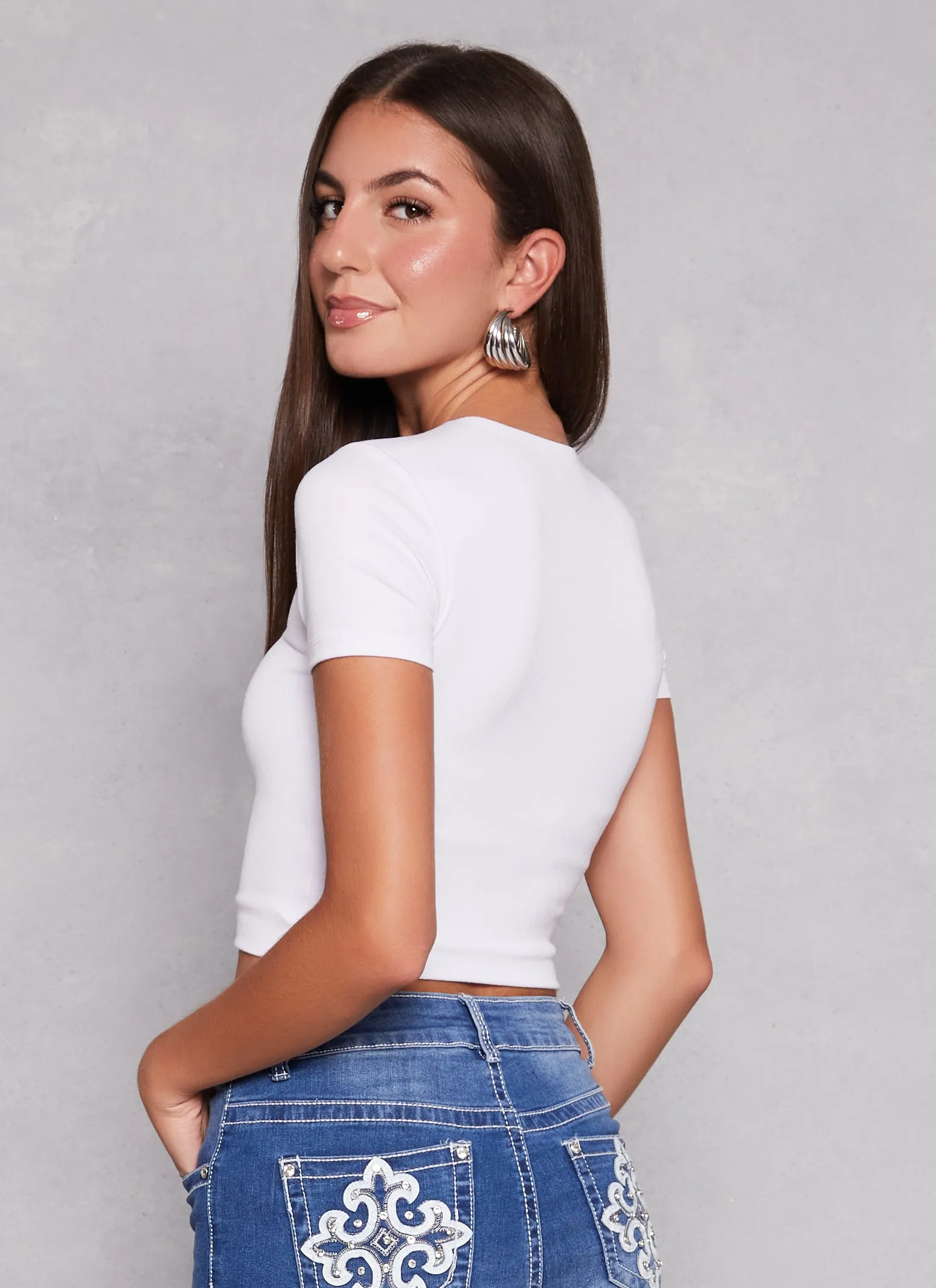 Crew Neck Basic Cropped Tee sold by Rainbow product image thumbnail 3