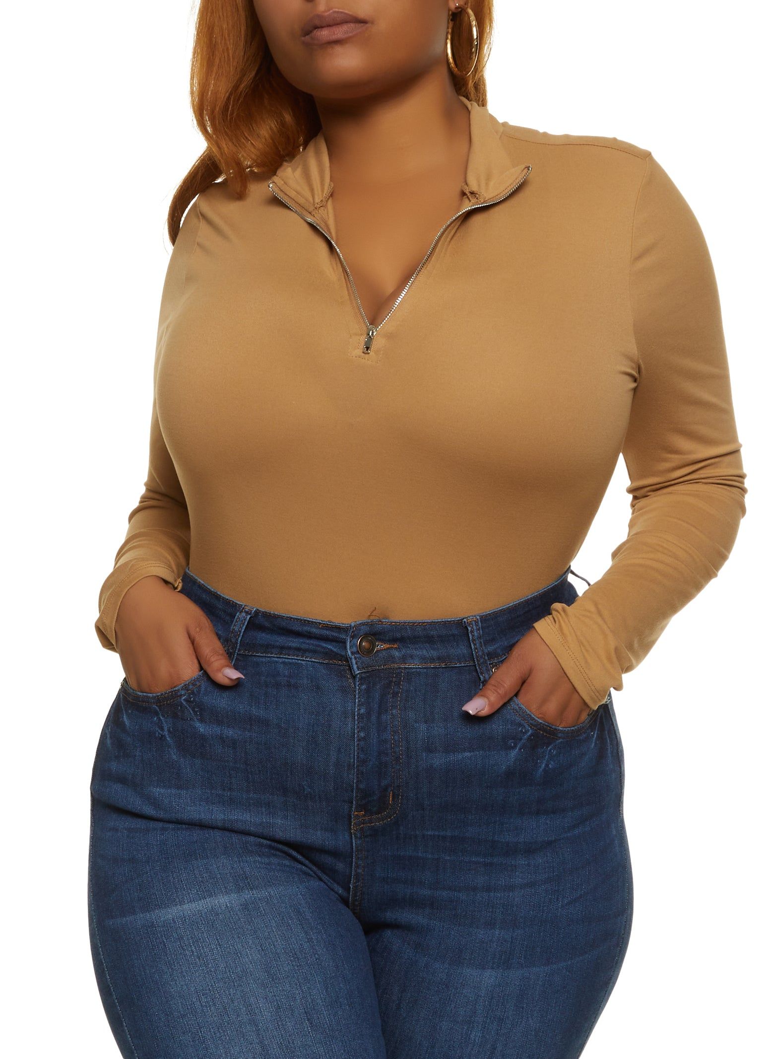 Plus Size Zip Neck Long Sleeve Bodysuit sold by Rainbow product image thumbnail 2