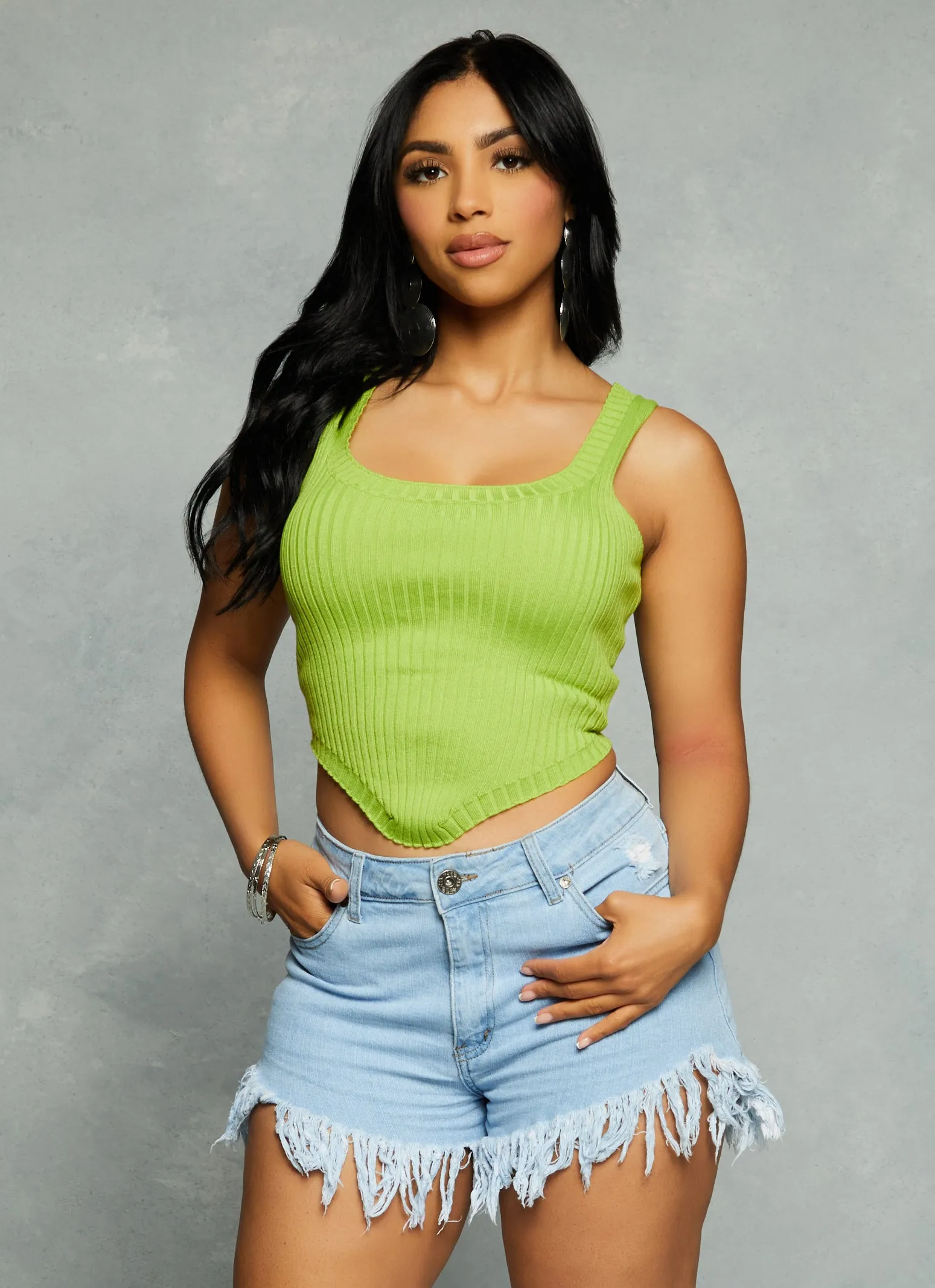 Ribbed Hanky Hem Cropped Tank Top sold by Rainbow product image thumbnail 2