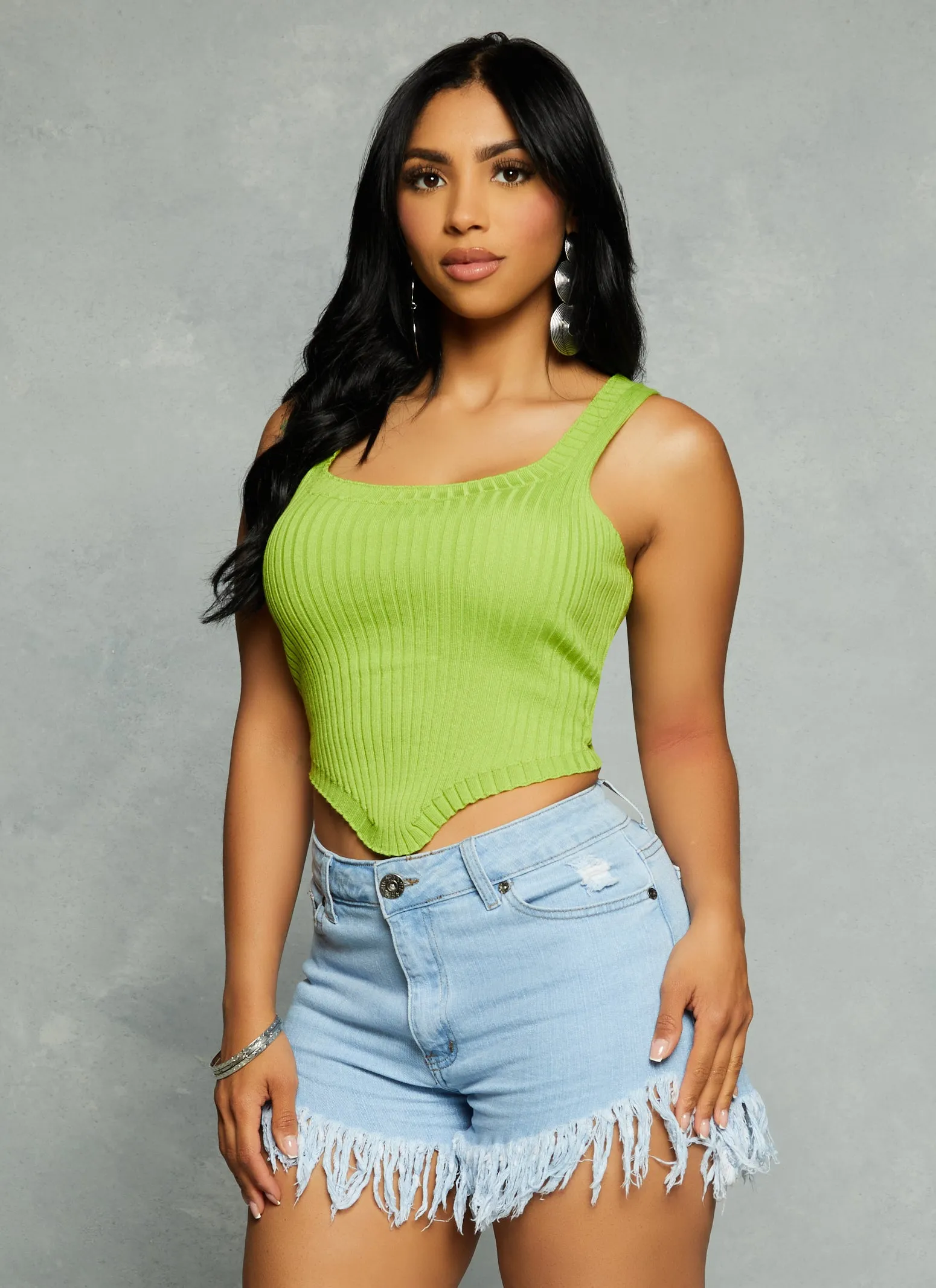 Ribbed Hanky Hem Cropped Tank Top sold by Rainbow