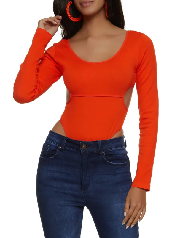 Ribbed Scoop Neck Cut Out Bodysuit sold by Rainbow