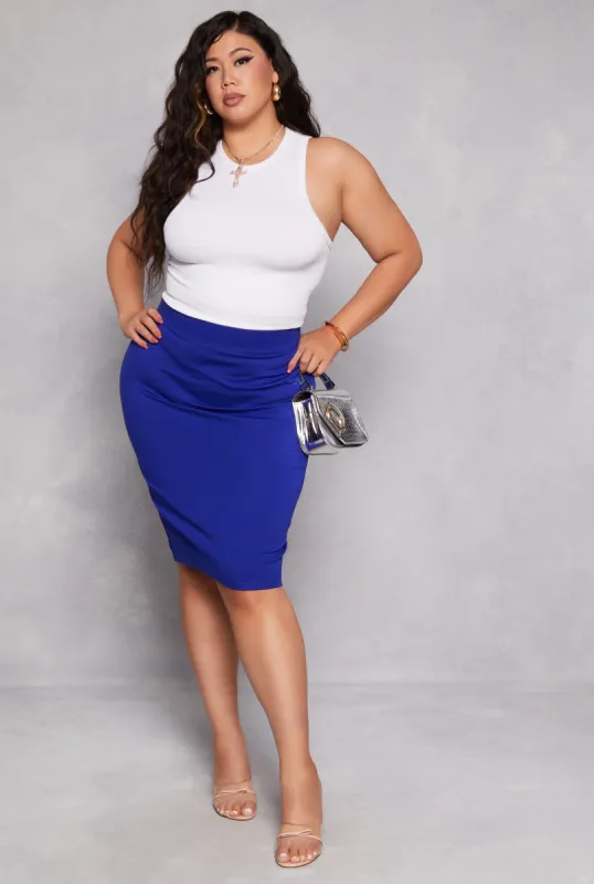 Plus Size Iris Ponte High Waist Midi Pencil Skirt sold by Rainbow