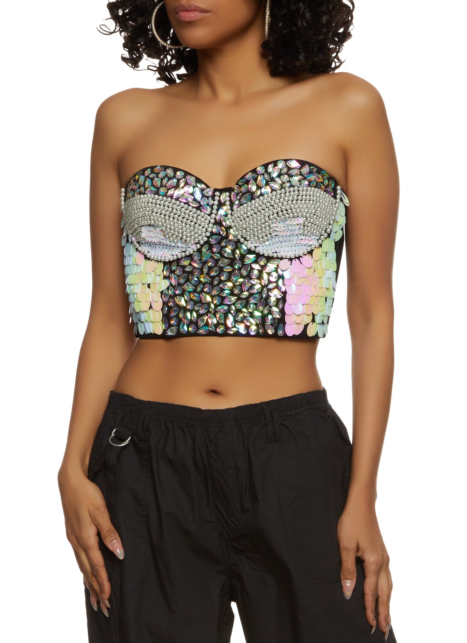 Gem Rhinestone Faux Pearl Studded Bustier Top sold by Rainbow product image thumbnail 5
