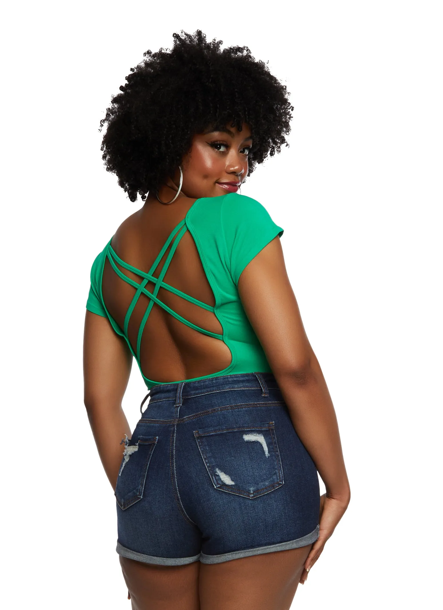 Plus Size Crew Neck Cross Back Bodysuit sold by Rainbow product image thumbnail 3