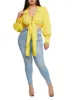 Plus Size Balloon Sleeve Tie Front Crop Top sold by Rainbow