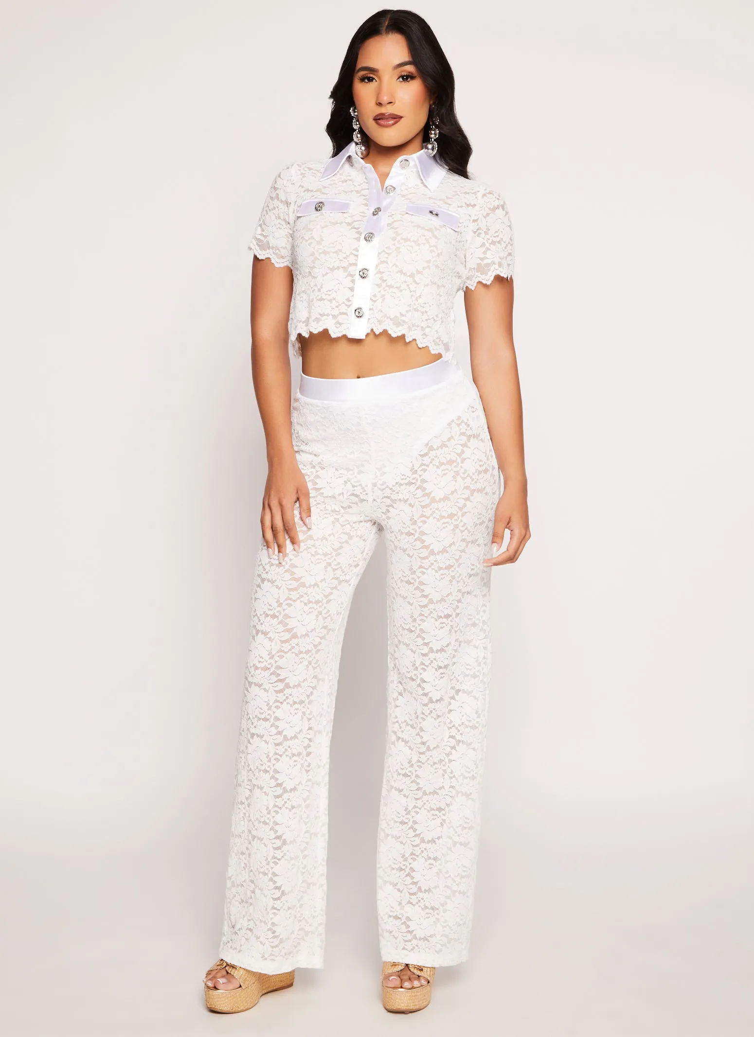 Floral Lace Button Front Crop Top sold by Rainbow product image thumbnail 2