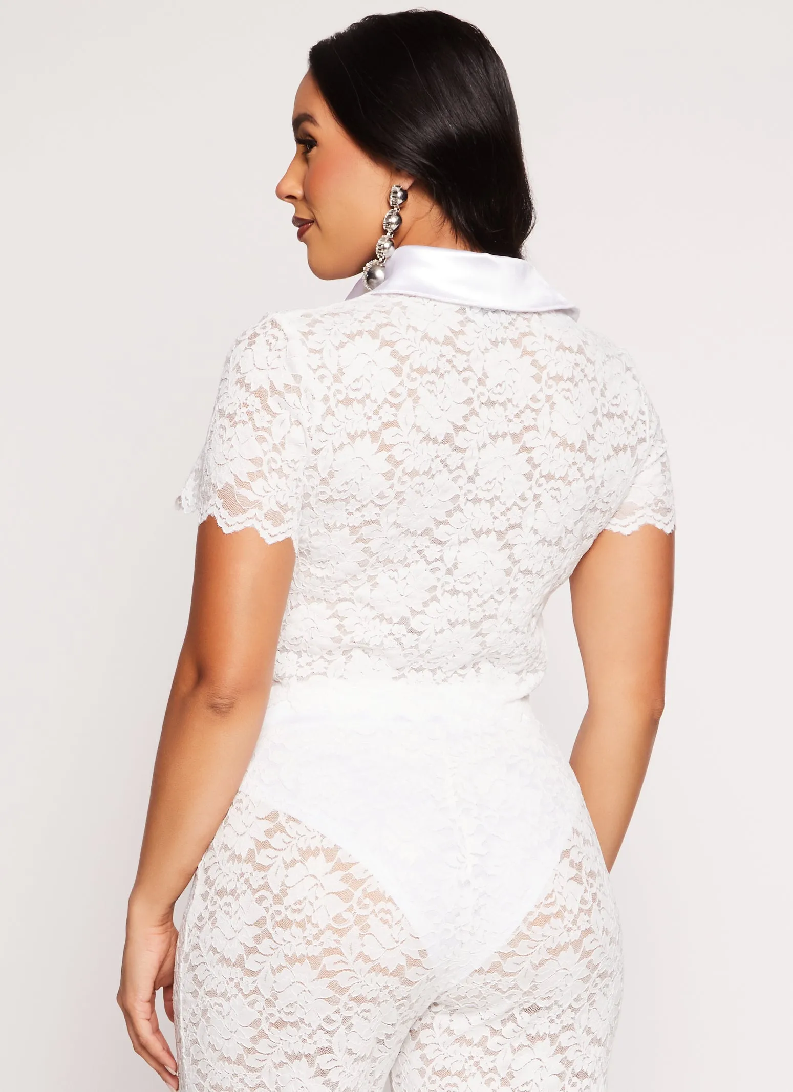 Floral Lace Button Front Crop Top sold by Rainbow product image thumbnail 3