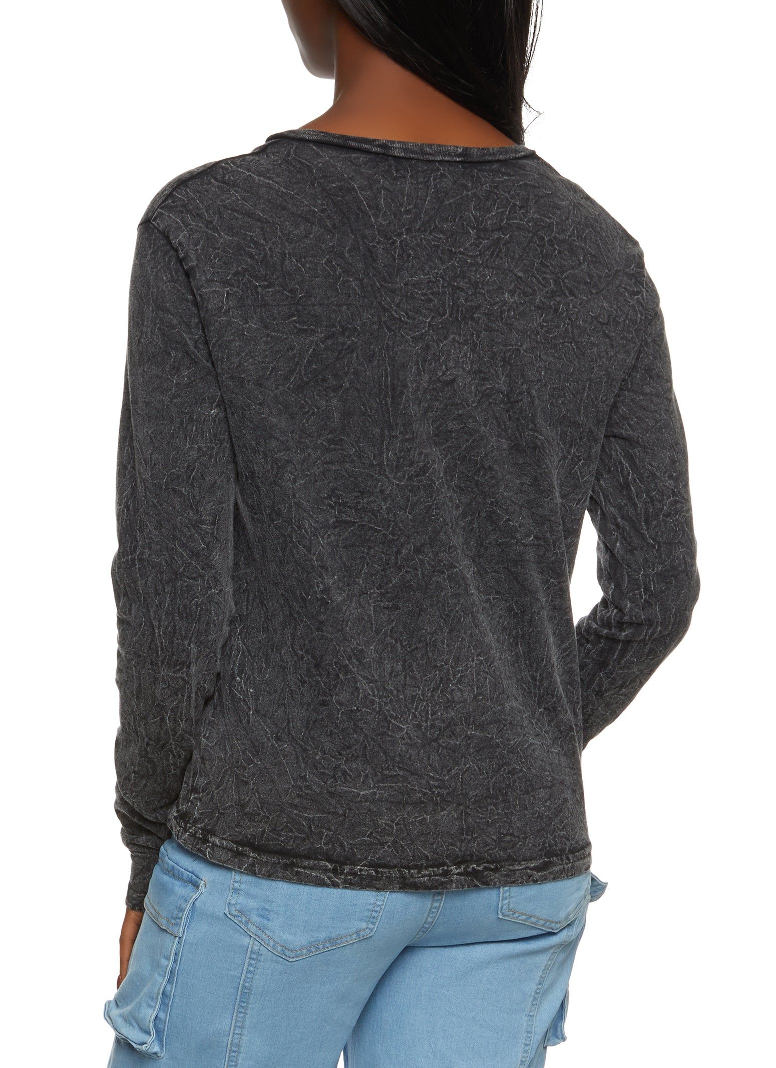 Acid Wash Notch Neck Long Sleeve Top sold by Rainbow product image thumbnail 2