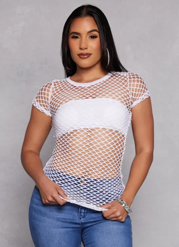 Fishnet Crew Neck Top sold by Rainbow